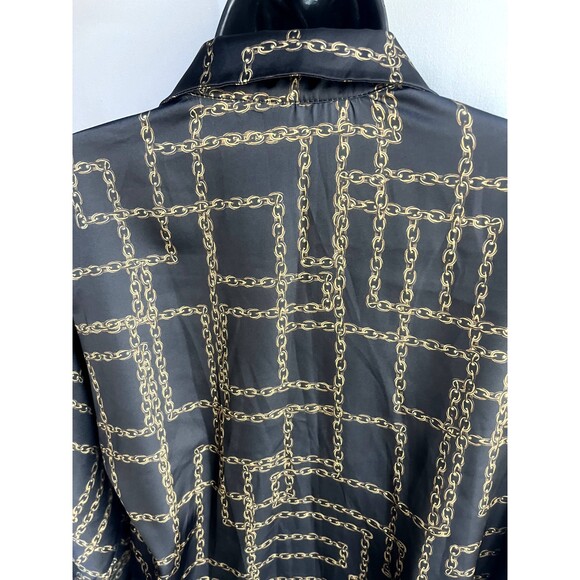 Phardi European Satin Black Button Down Blouse Chains Equestrian Formal Office 8 - Picture 5 of 12